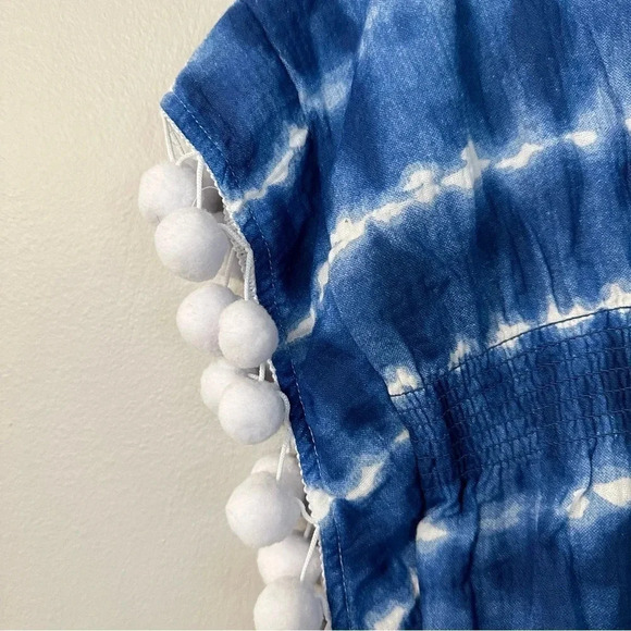 Mud Pie Girls Beach Swimsuit Cover Up Blue Tie Dye with Pom Poms Sz 2T-3T NWT - Picture 3 of 8